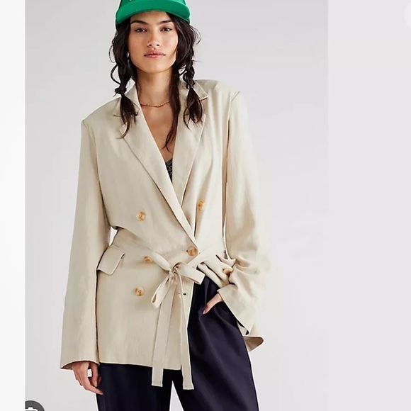 FREE PEOPLE OLIVIA BLAZER In Pebble Jacket Double Breasted size large NWT - Picture 3 of 9